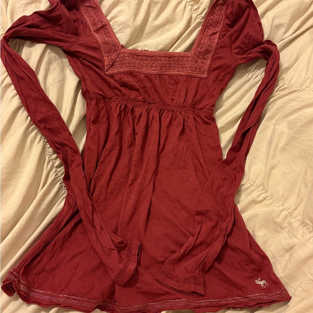 Abercrombie & Fitch Maroon Babydoll Longsleeve Top (Read Description)